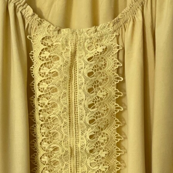 Golden Yellow Melissa Paige Women's Boho Lace Blouse Flared Ruffled Sleeve 1X - Picture 3 of 8